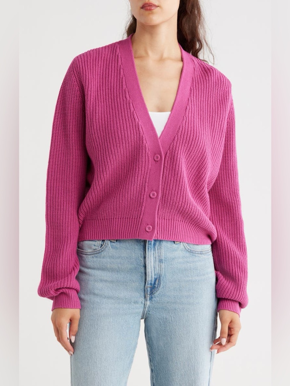 Melrose and Market Fuchsia V-Neck Button-Front Cardigan Small $79